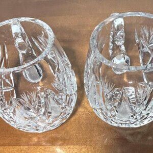 Two 2 Large Heavy Clear Crystal Mugs Beautifully Etched 5" Tall